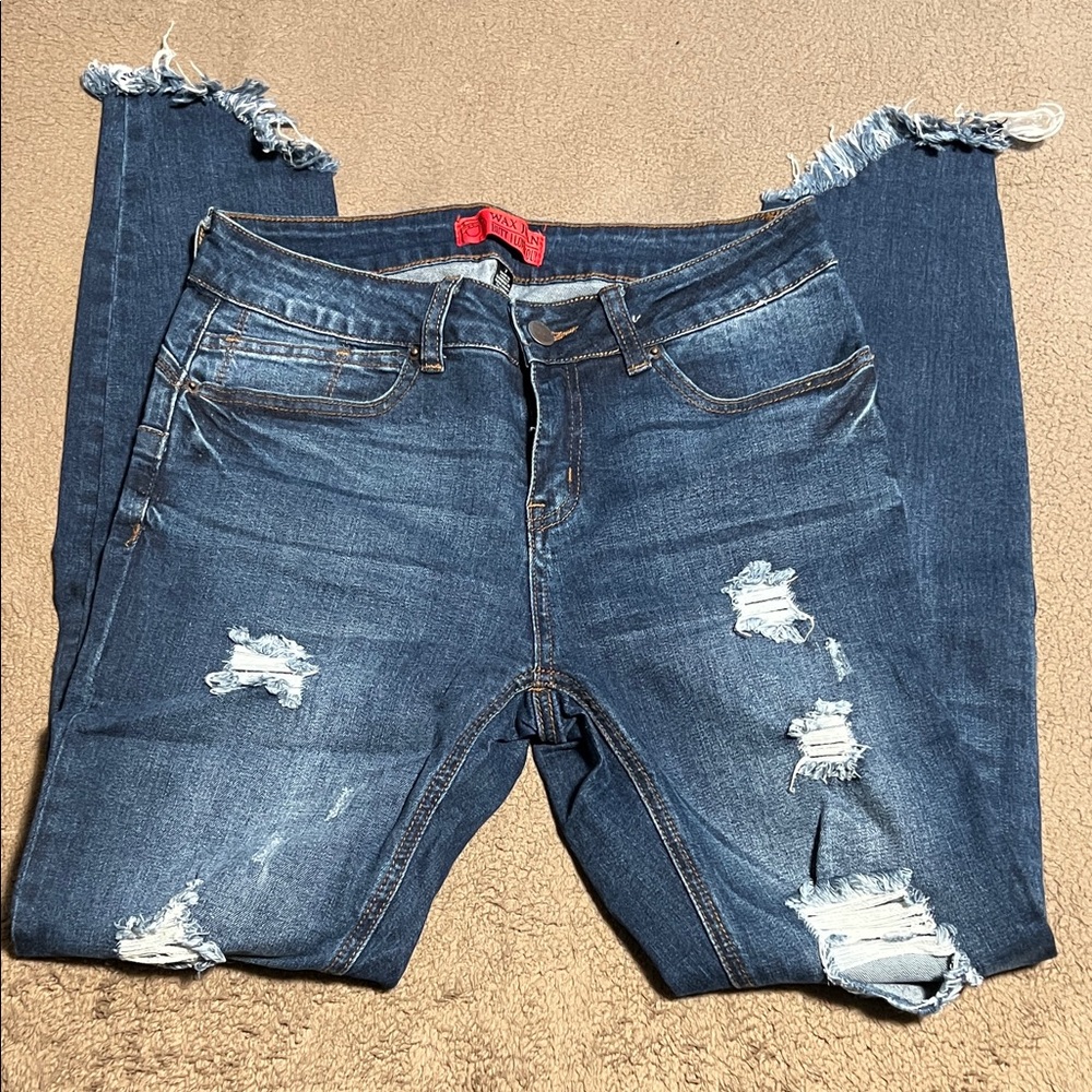 Wax Jean Dark Blue Distressed Skinny Jeans